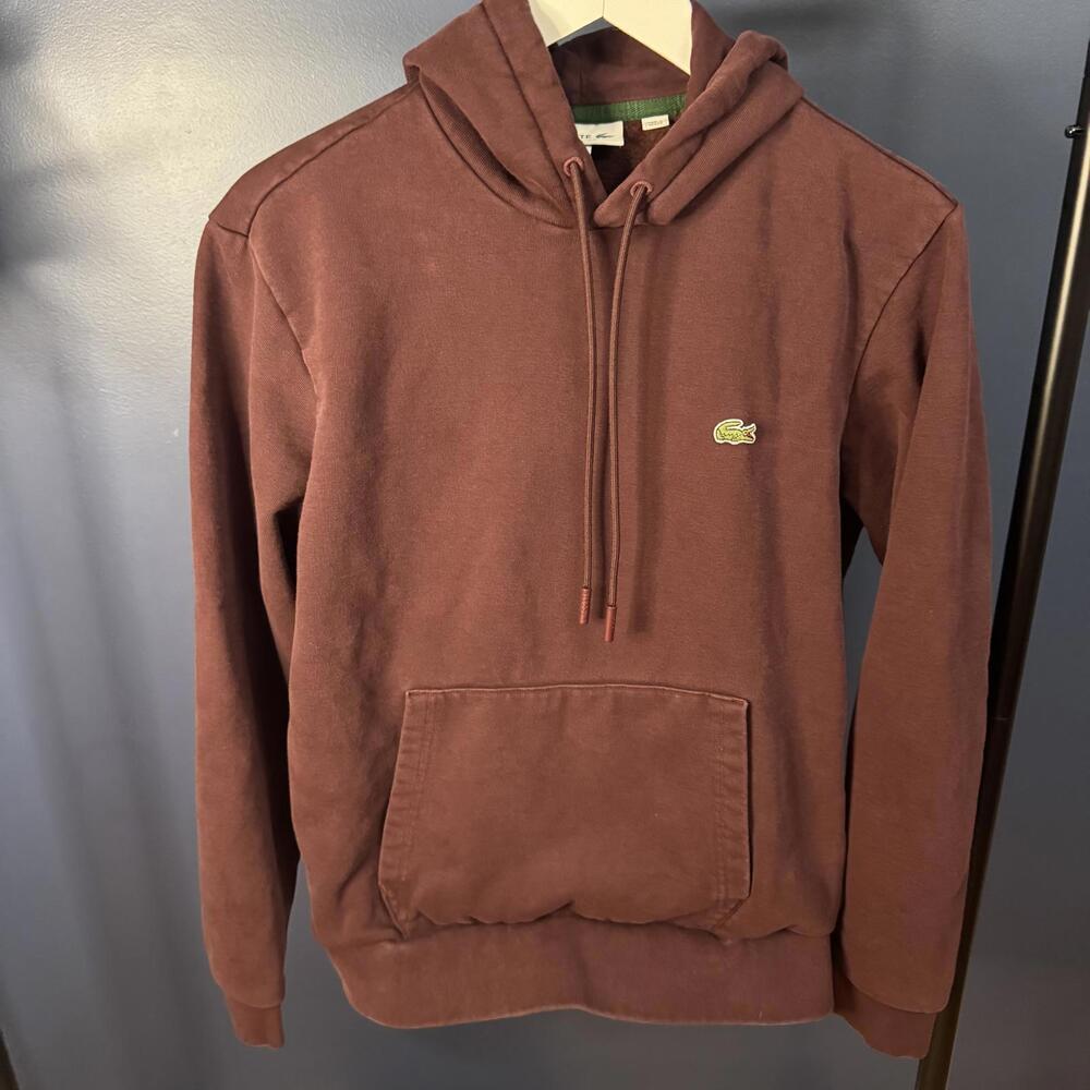 Lacoste Classic Fit Hoodie Burgundy Logo Sweatshirt FR 4 US M Made in Mexico